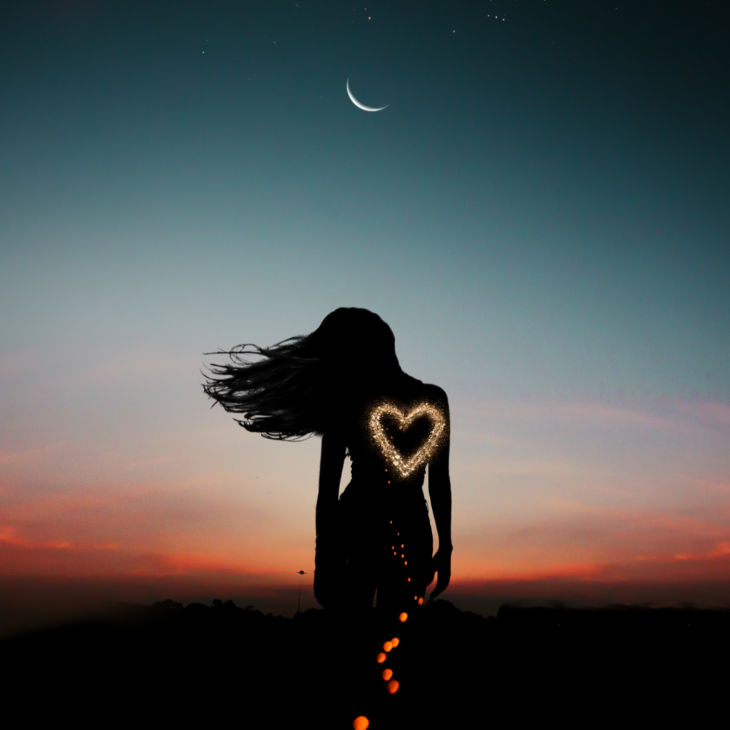 Sonnenuntergang Frau Herz aus Gold Silhouette